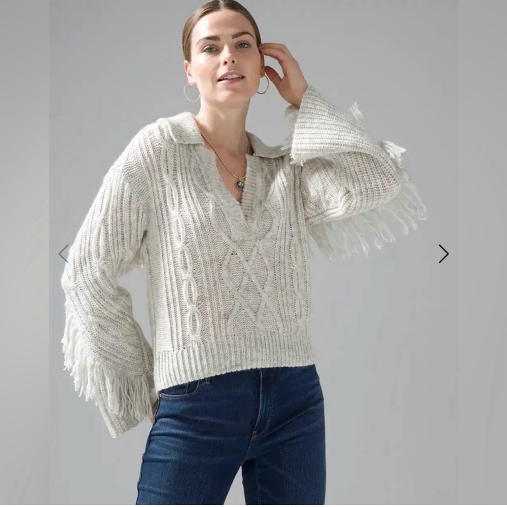 White House Black Market Cream Fringe Sweater XL